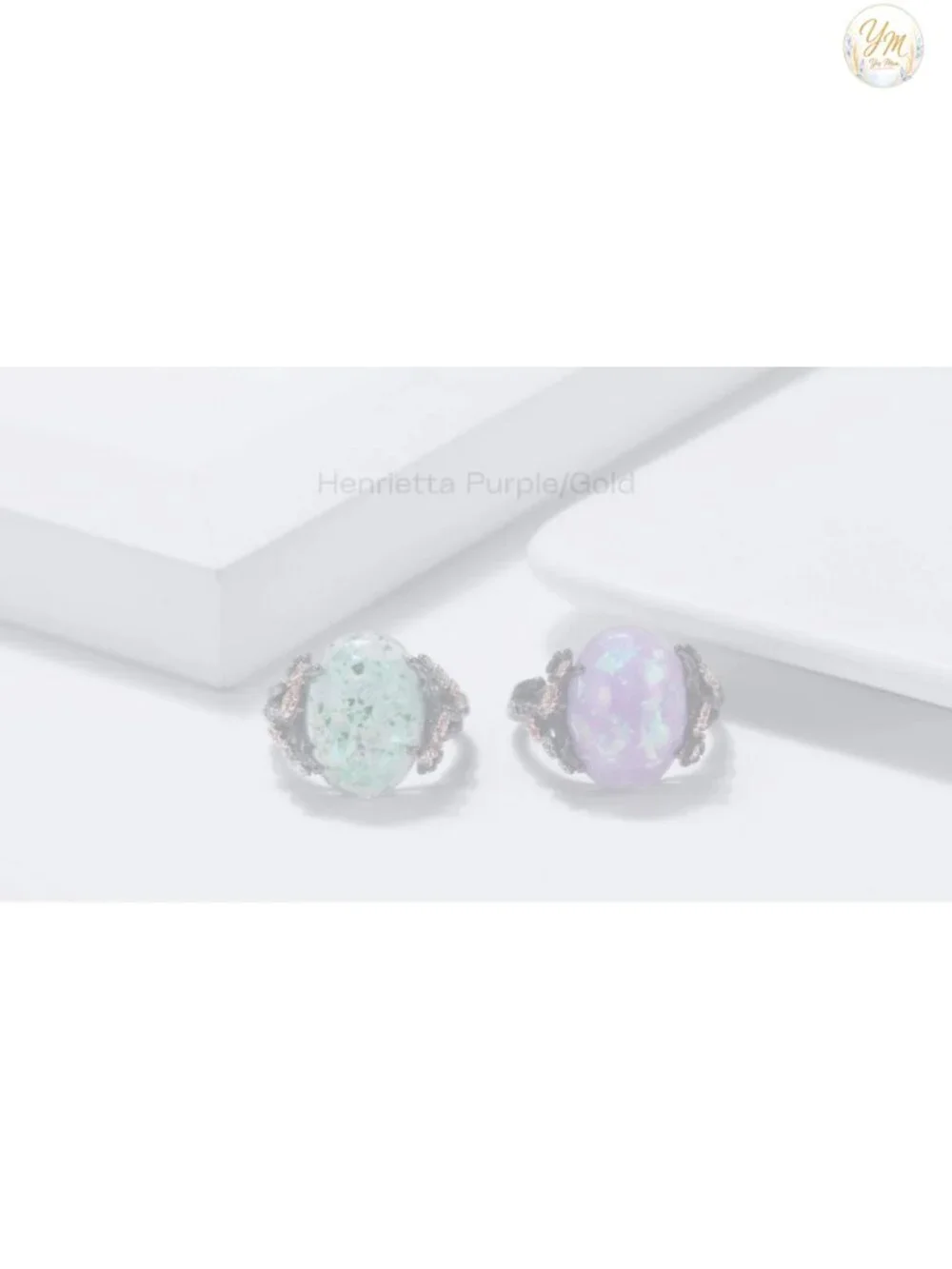 Henrietta Gothic Opal Ring, Simulated White Fire Opal CZ Black Rose Gold Plated